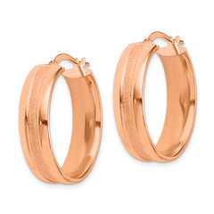 14K Rose Gold 25mm Satin and Polished Hoop Earrings