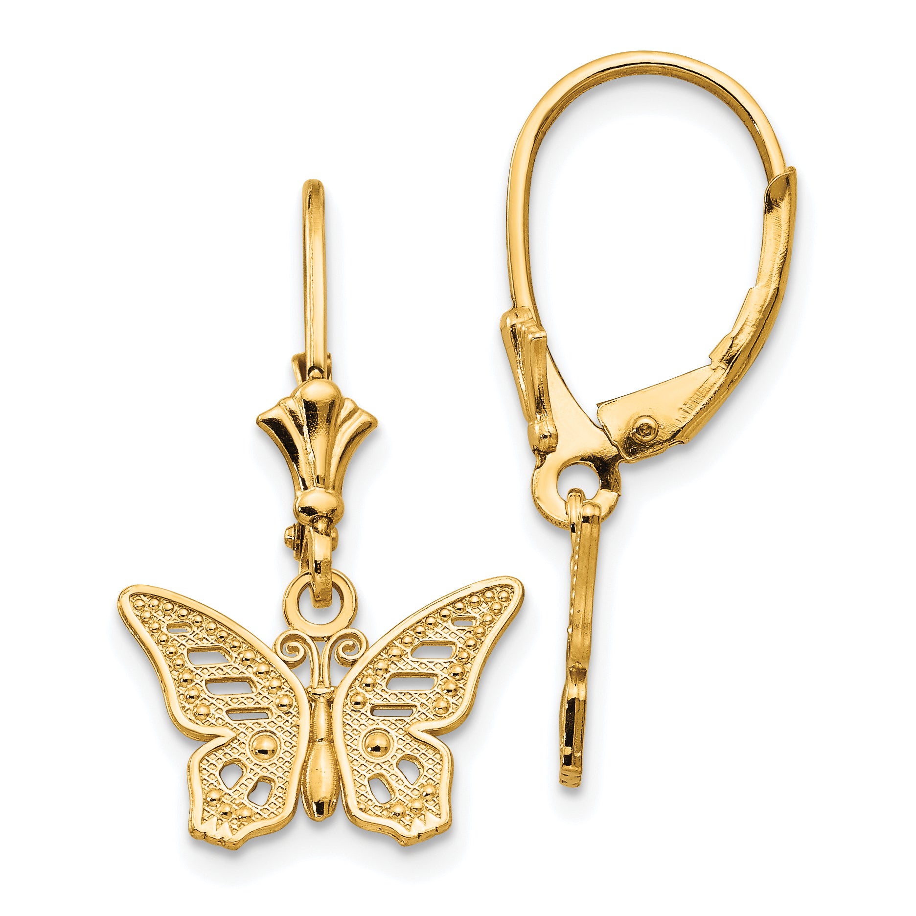 14K Butterfly Leverback Earrings