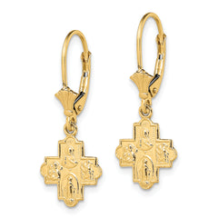 14K Small 4-Way Medal Cross Leverback Earrings