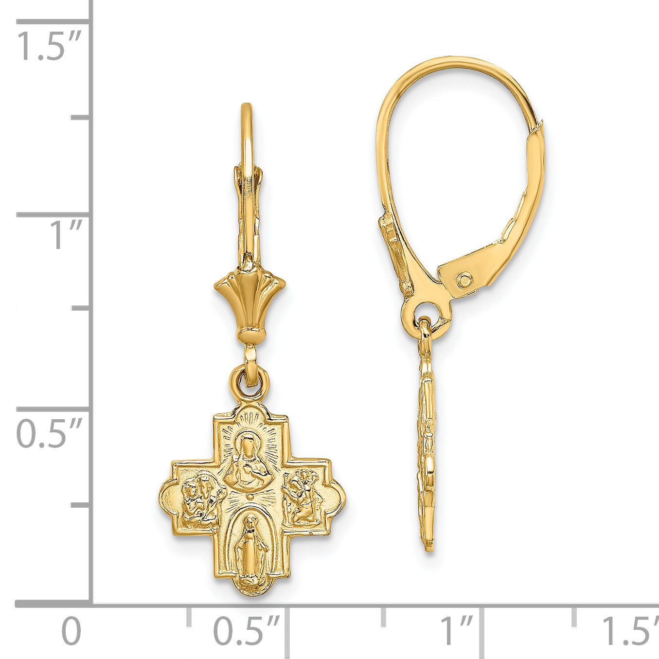 14K Small 4-Way Medal Cross Leverback Earrings