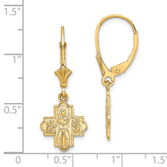 14K Small 4-Way Medal Cross Leverback Earrings