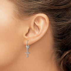 14k White Gold Cross Leverback Earrings