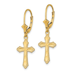 14K D/C Cross w/ Beaded Edge Leverback Earrings