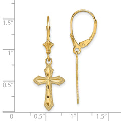 14K D/C Cross w/ Beaded Edge Leverback Earrings