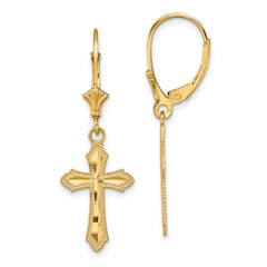 14K D/C Cross w/ Beaded Edge Leverback Earrings