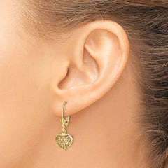 14k Diamond-cut Mini Puffed Heart Leverback Earrings