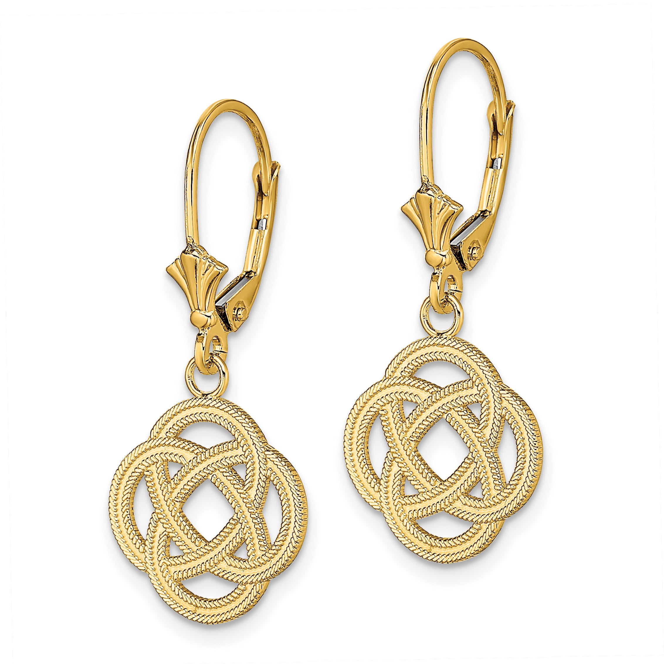 14K Small Celtic Eternity Knot Circle Leverback Earrings