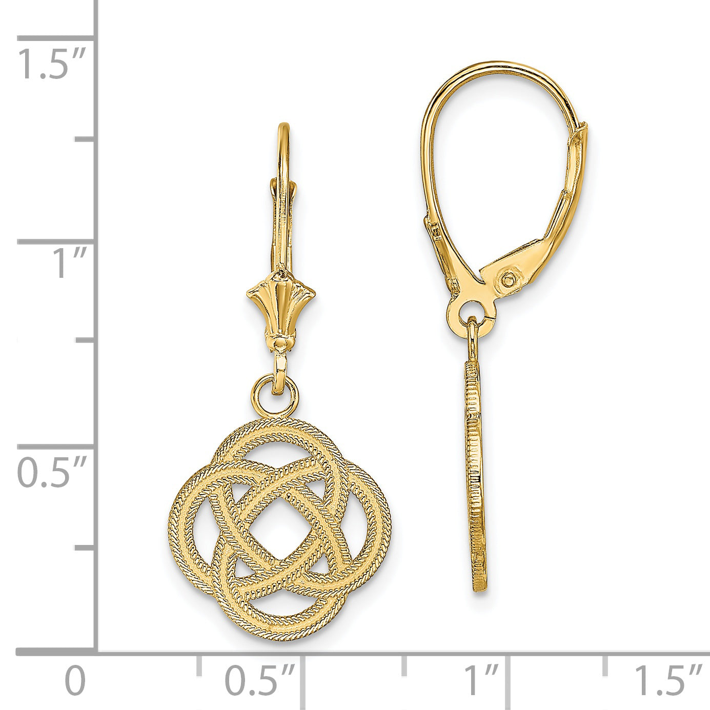 14K Small Celtic Eternity Knot Circle Leverback Earrings