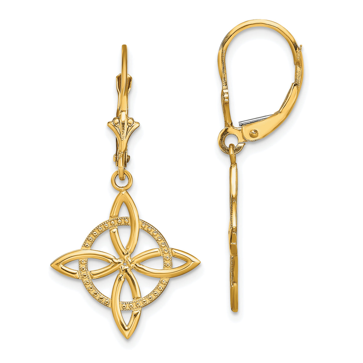 14K Small Celtic Eternity Knot Leverback Earrings