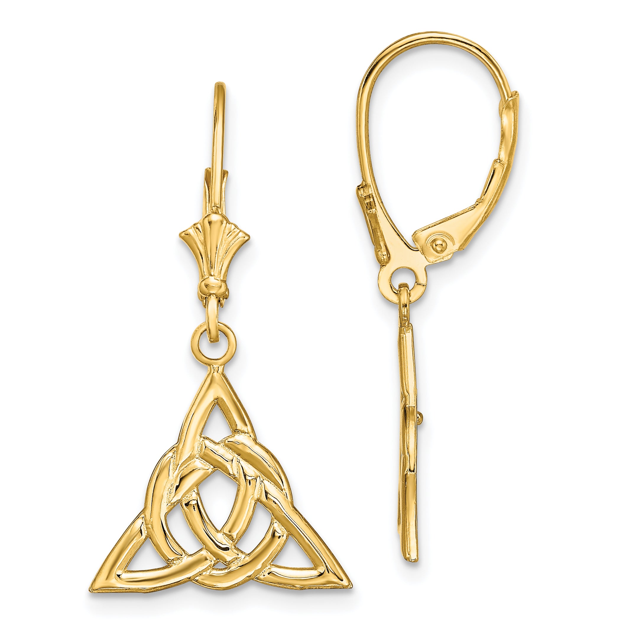 14K Small Celtic Trinity Knot Leverback Earrings