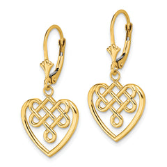 14K Celtic Knot Heart Leverback Earrings