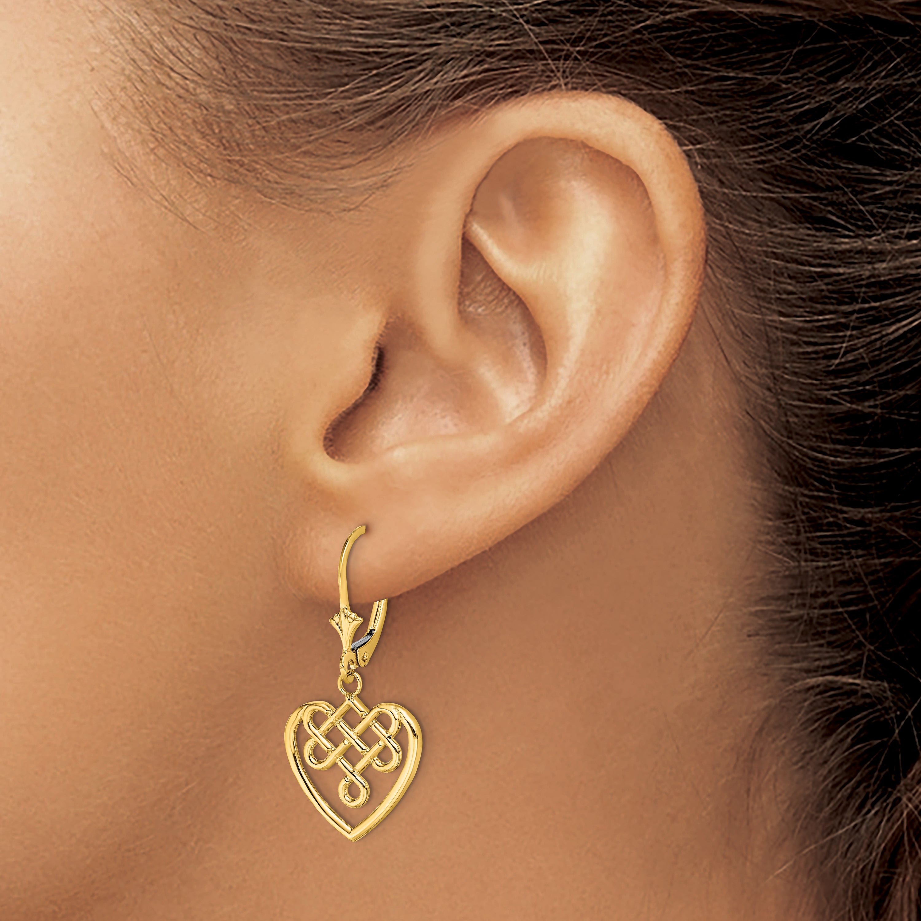 14K Celtic Knot Heart Leverback Earrings