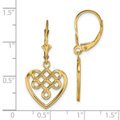 14K Celtic Knot Heart Leverback Earrings