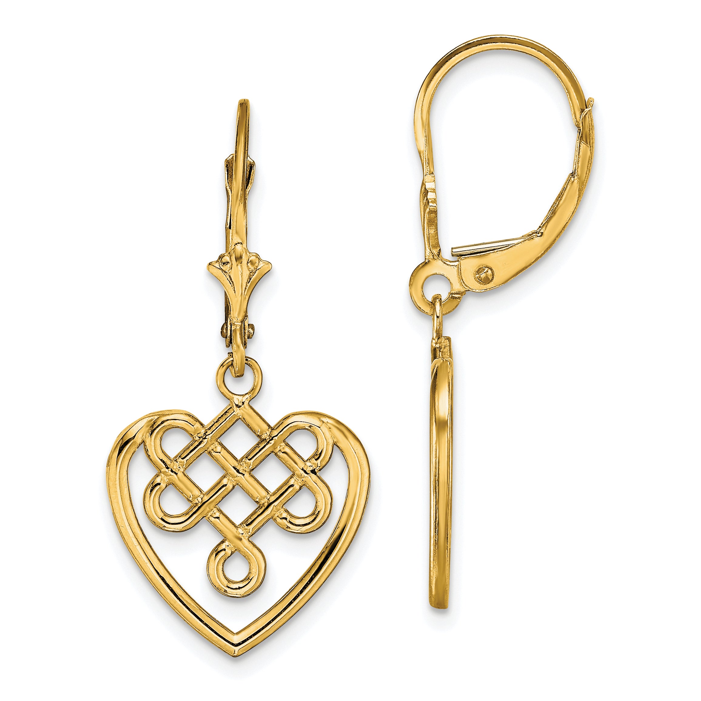 14K Celtic Knot Heart Leverback Earrings