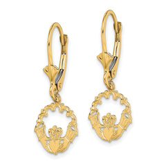 14k Polished Claddagh Leverback Earrings