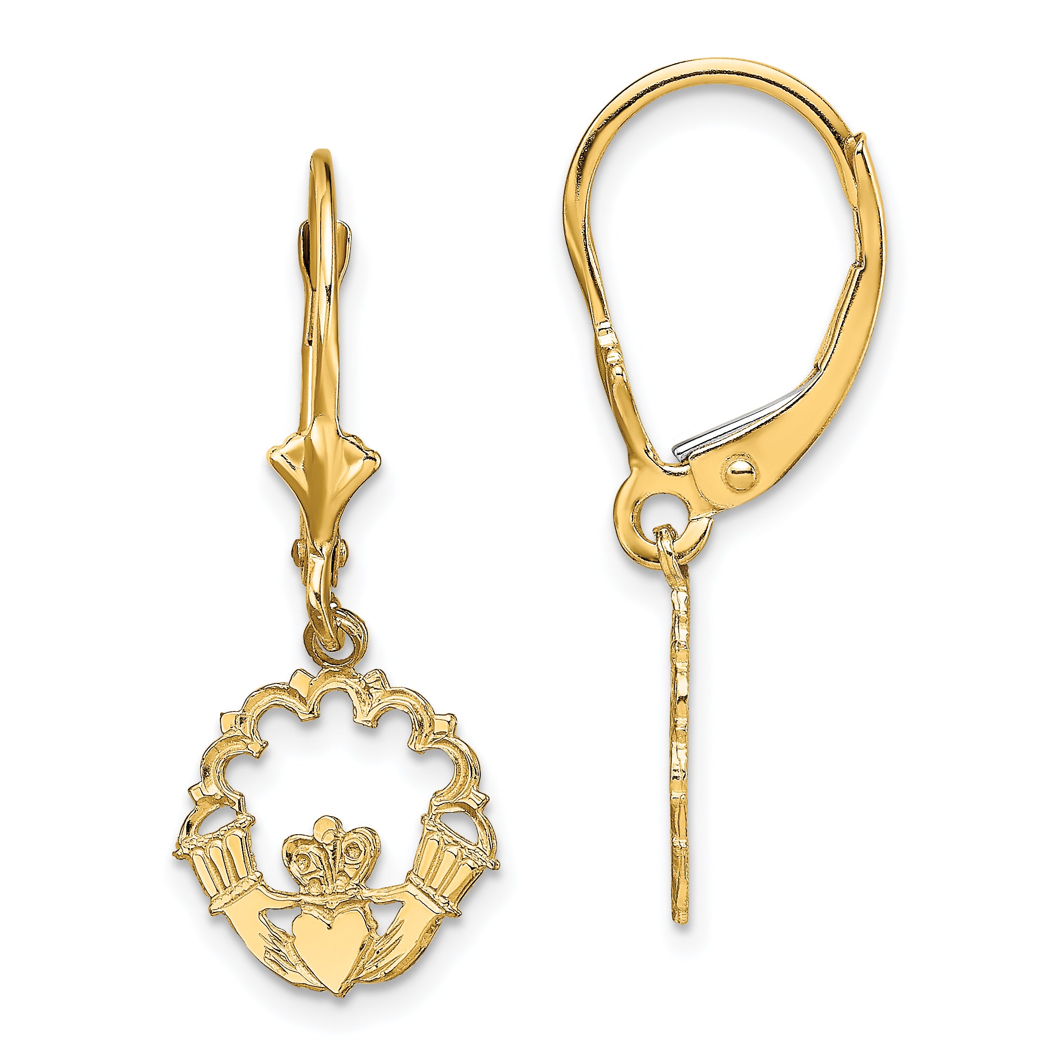 14k Polished Claddagh Leverback Earrings