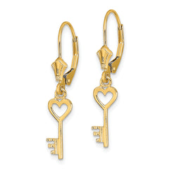 14K Polished Heart Key Leverback Earrings