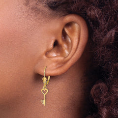 14K Polished Heart Key Leverback Earrings