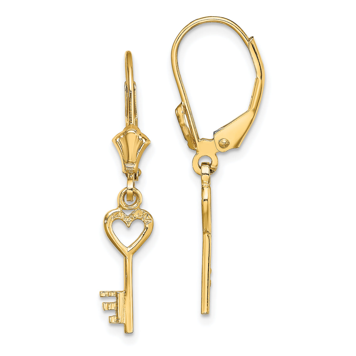 14K Polished Heart Key Leverback Earrings