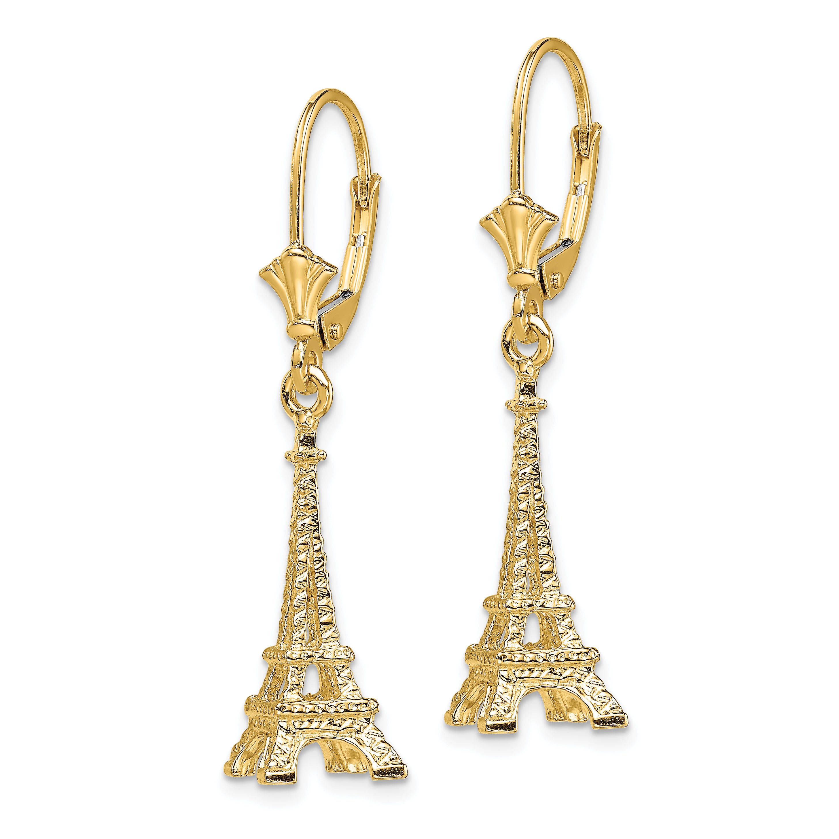 14K 3-D Eiffel Tower Leverback Earrings