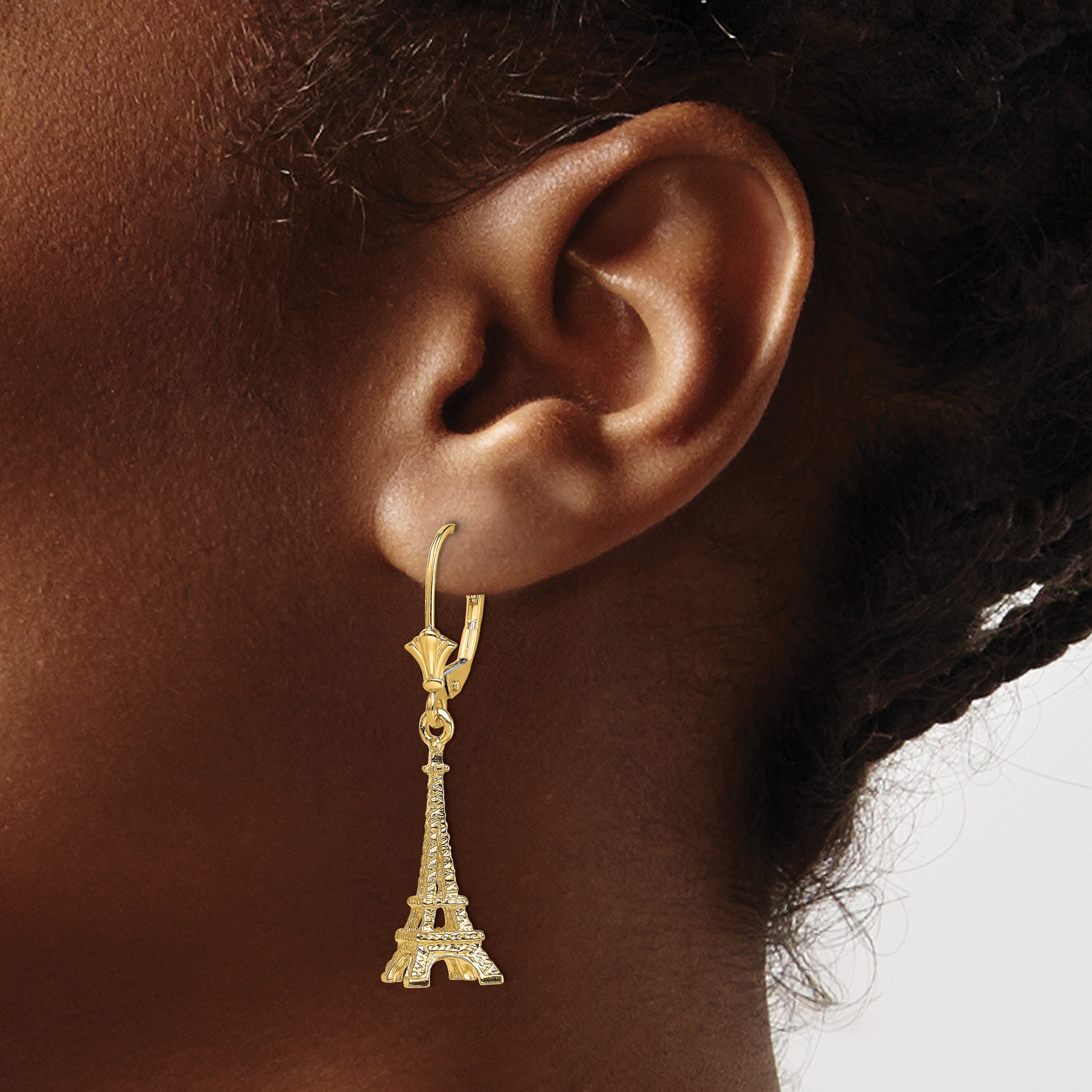 14K 3-D Eiffel Tower Leverback Earrings