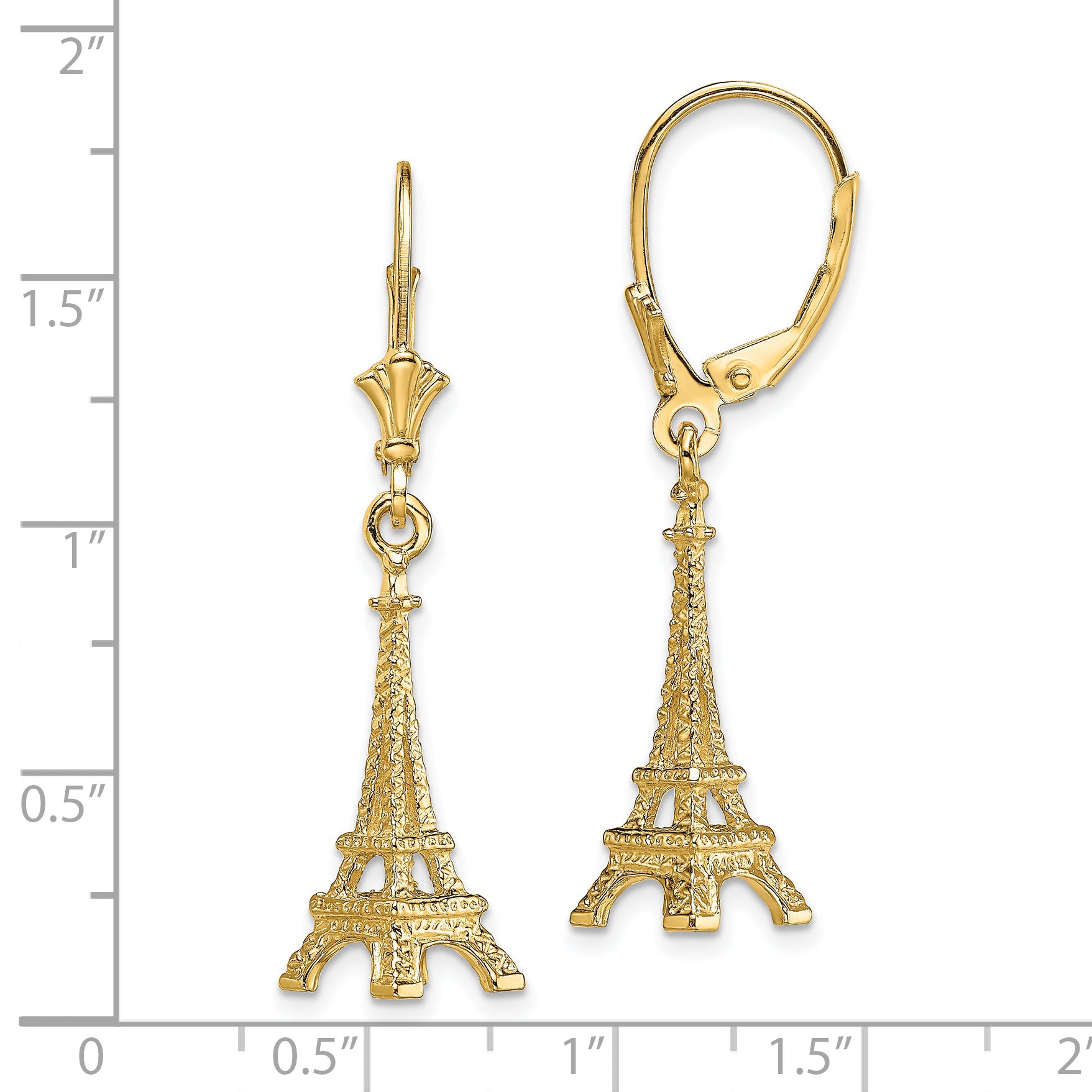 14K 3-D Eiffel Tower Leverback Earrings