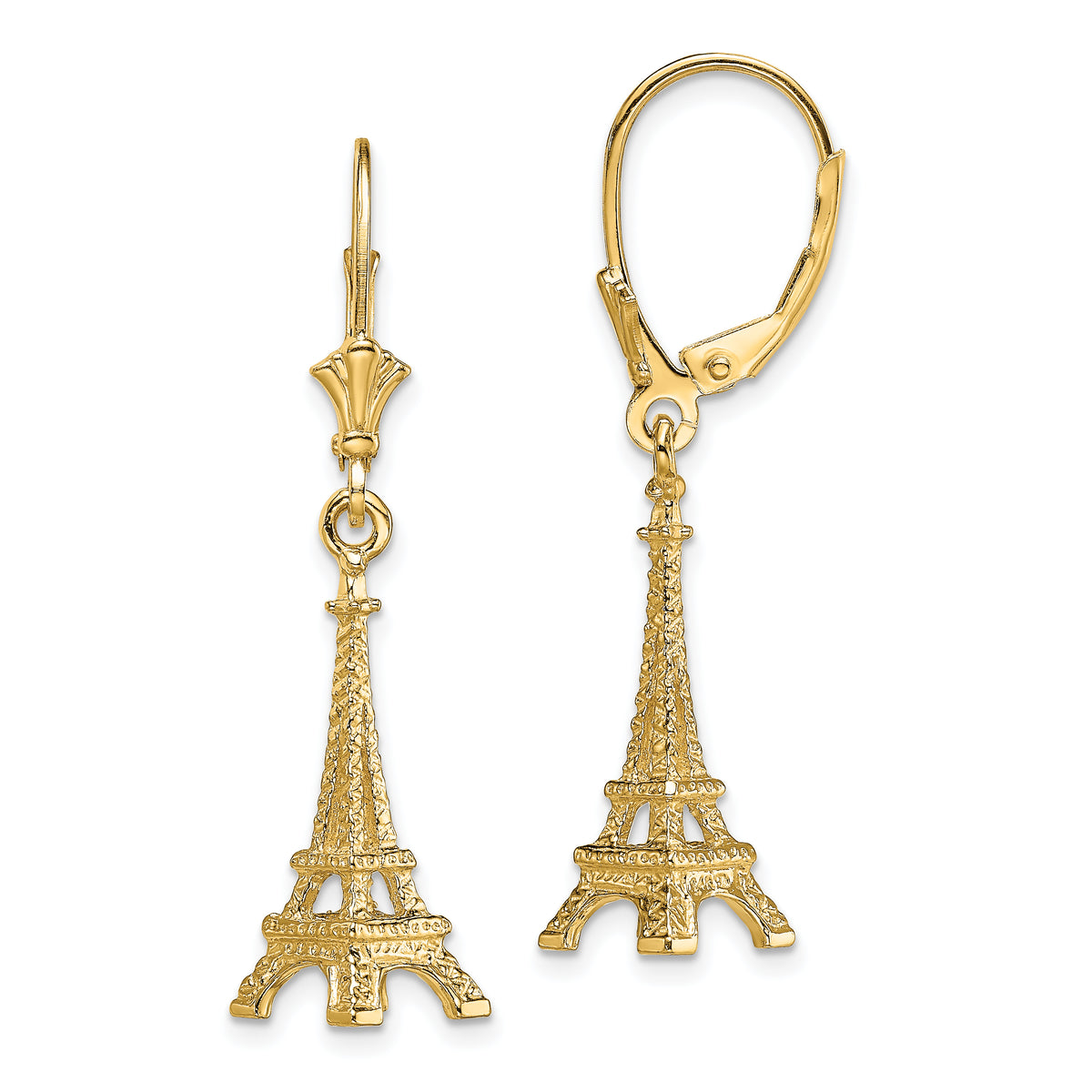 14K 3-D Eiffel Tower Leverback Earrings