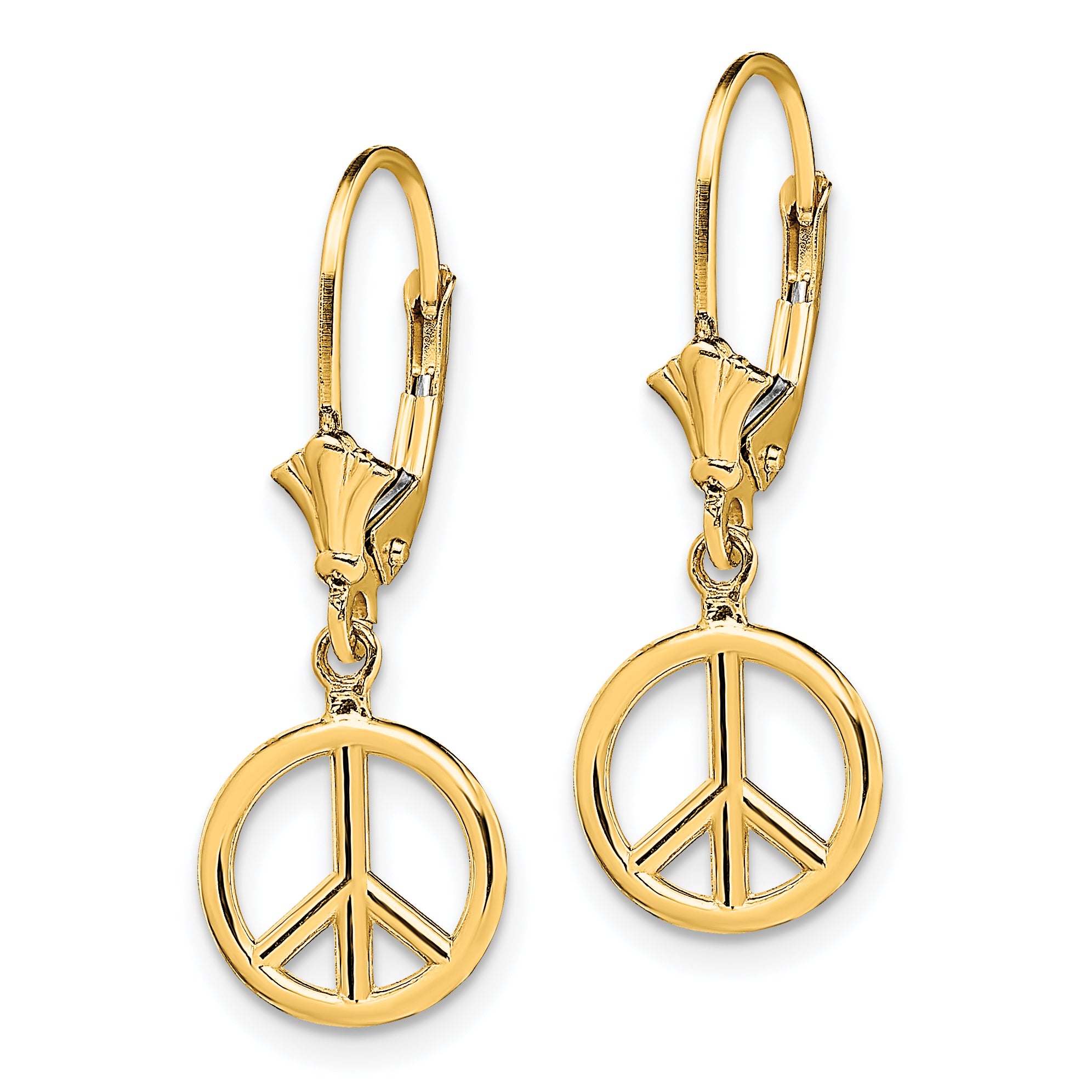 14K 3-D Peace Symbol Leverback Earrings