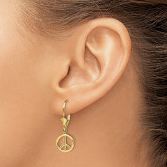 14K 3-D Peace Symbol Leverback Earrings