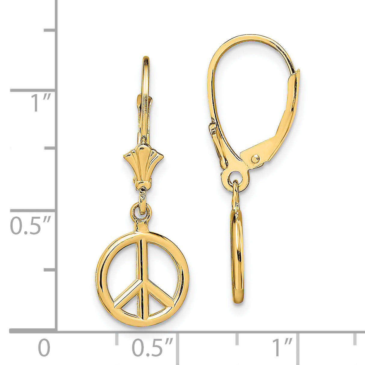 14K 3-D Peace Symbol Leverback Earrings