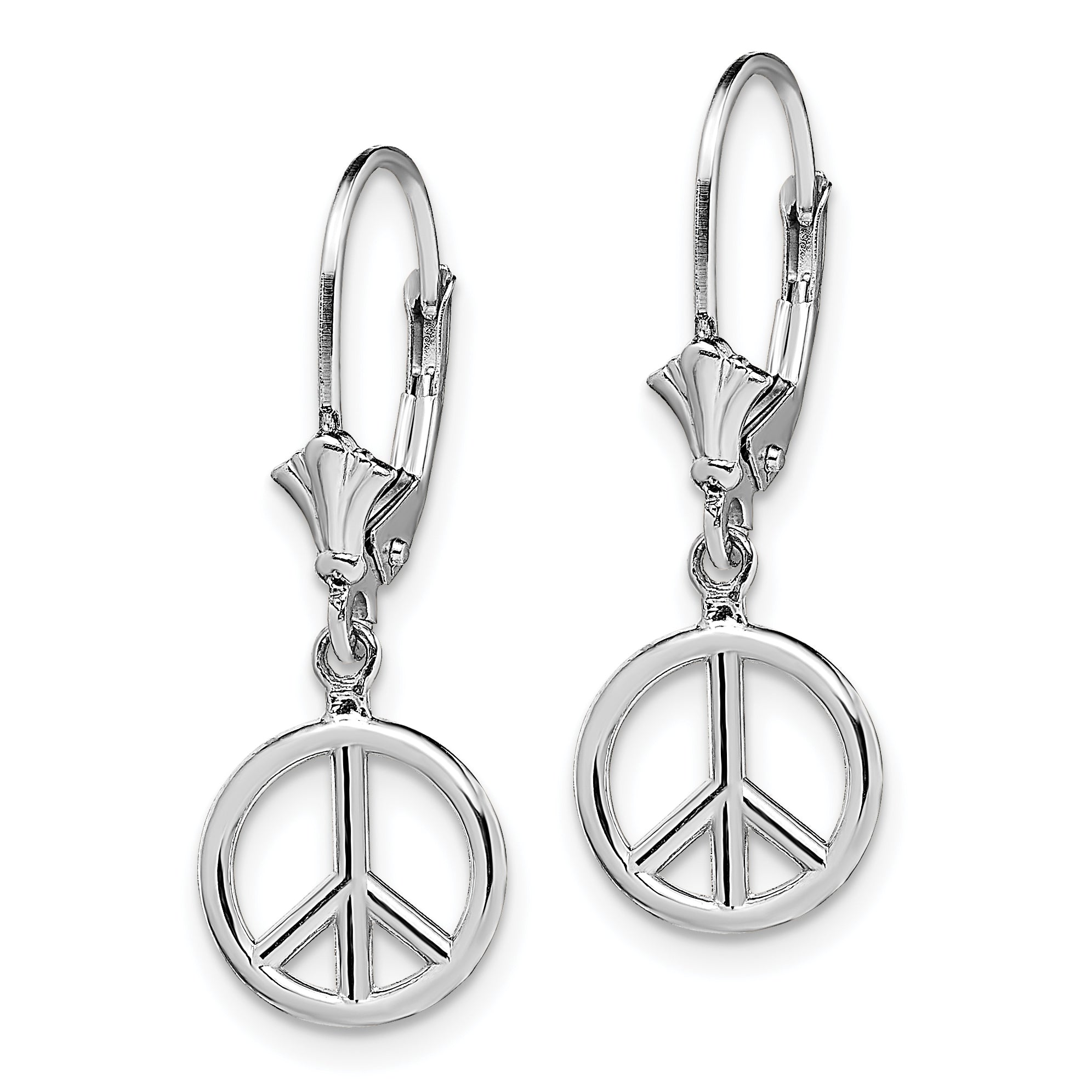 14K White Gold 3-D Peace Symbol Leverback Earrings