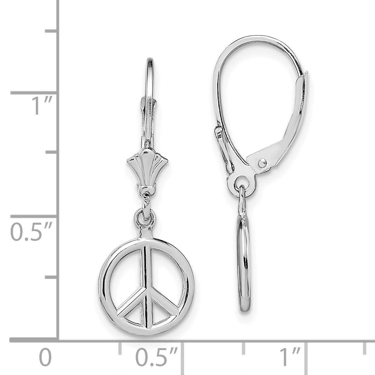 14K White Gold 3-D Peace Symbol Leverback Earrings