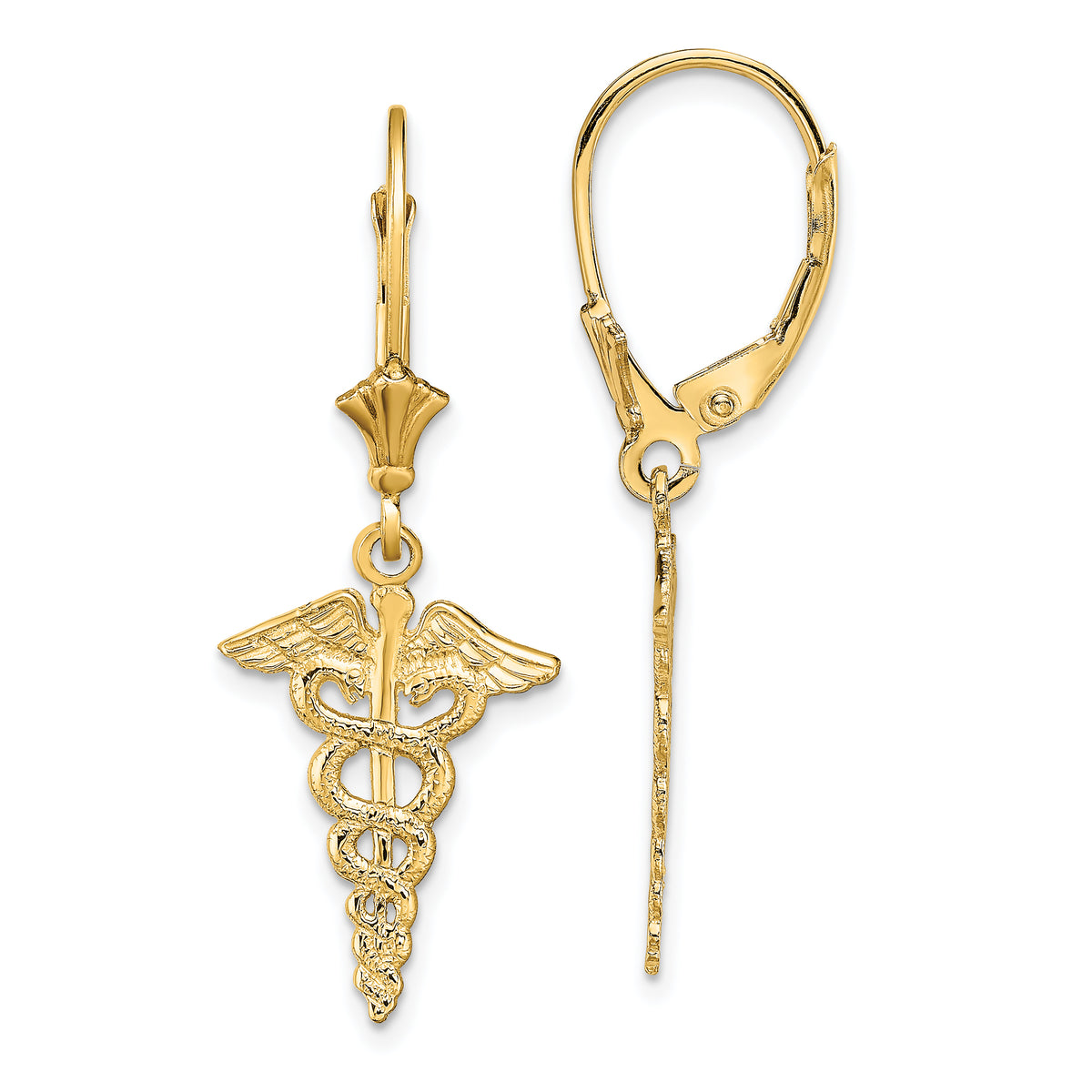 14K Caduceus Leverback Earrings