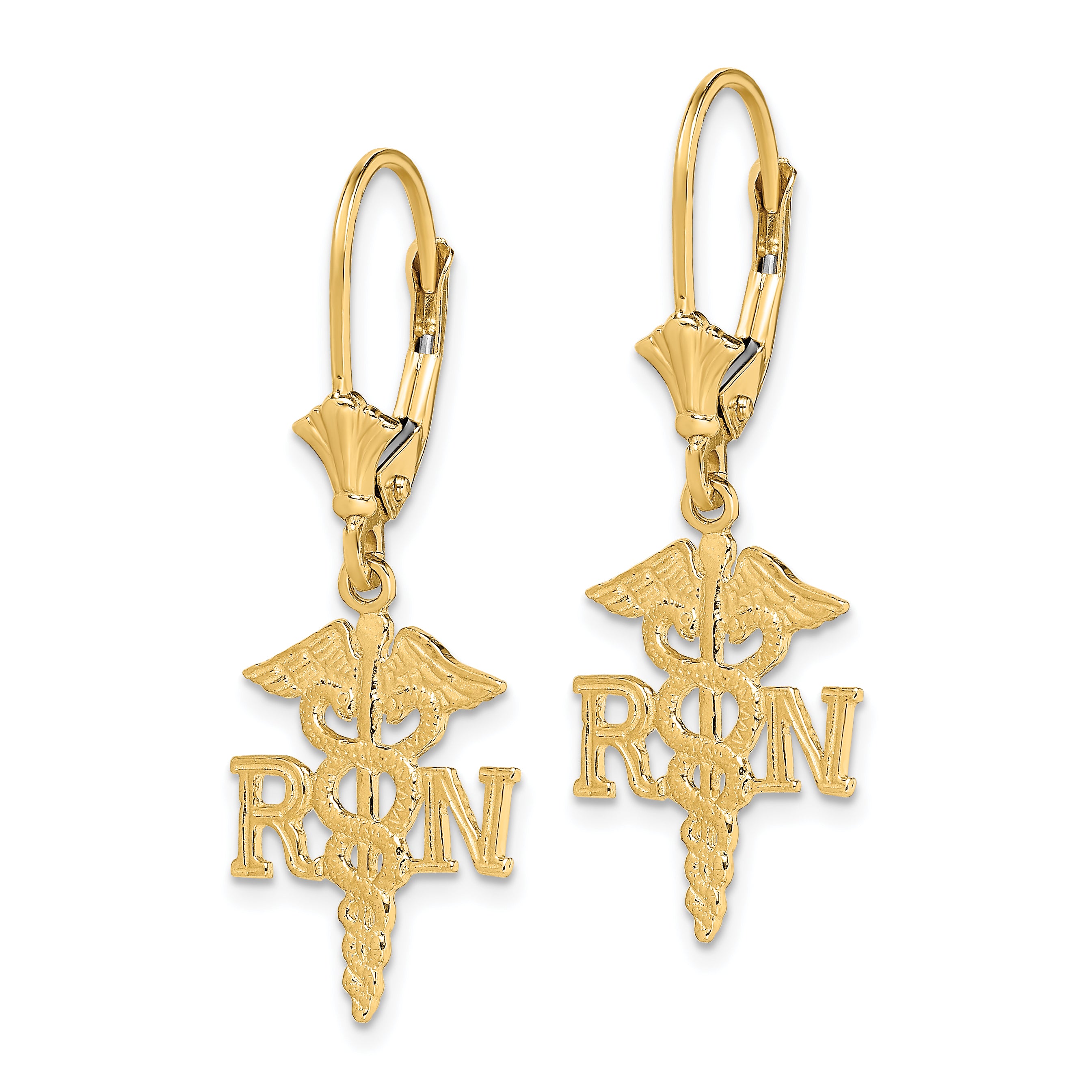 14K RN Caduceus Leverback Earrings