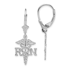 14K White Gold RN Caduceus Leverback Earrings