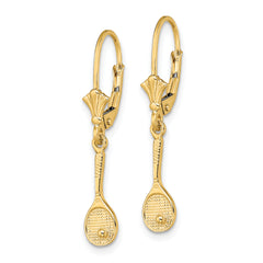 14K Polished Tennis Racquet w/ Ball Leverback Earrings