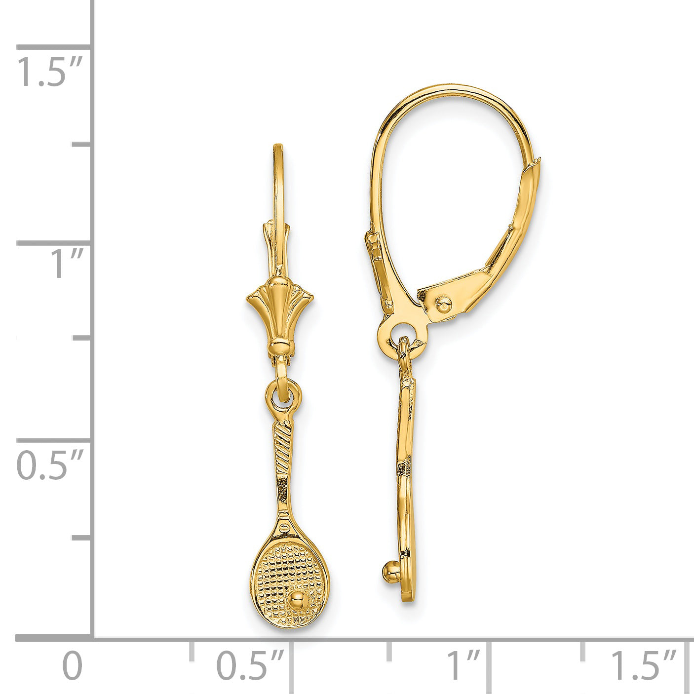 14K Polished Tennis Racquet w/ Ball Leverback Earrings