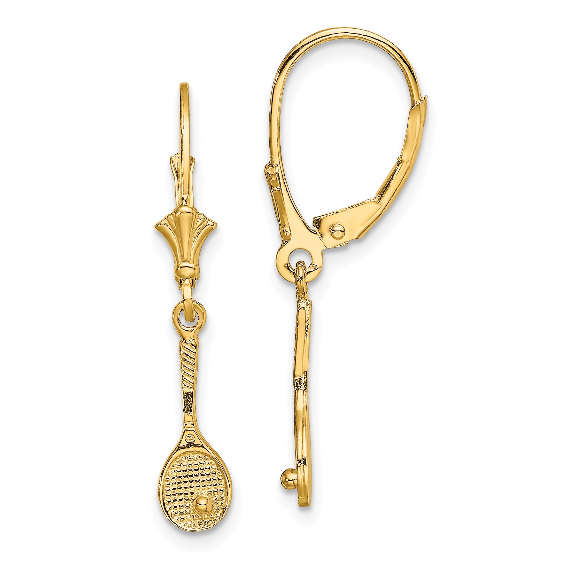 14K Polished Tennis Racquet w/ Ball Leverback Earrings