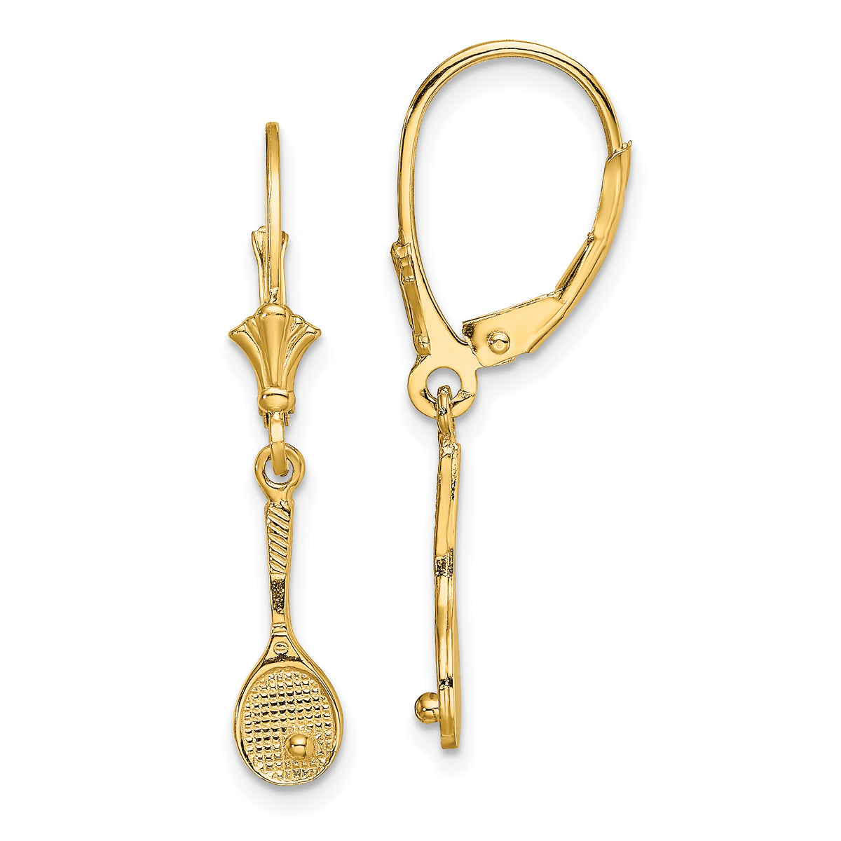 14K Polished Tennis Racquet w/ Ball Leverback Earrings