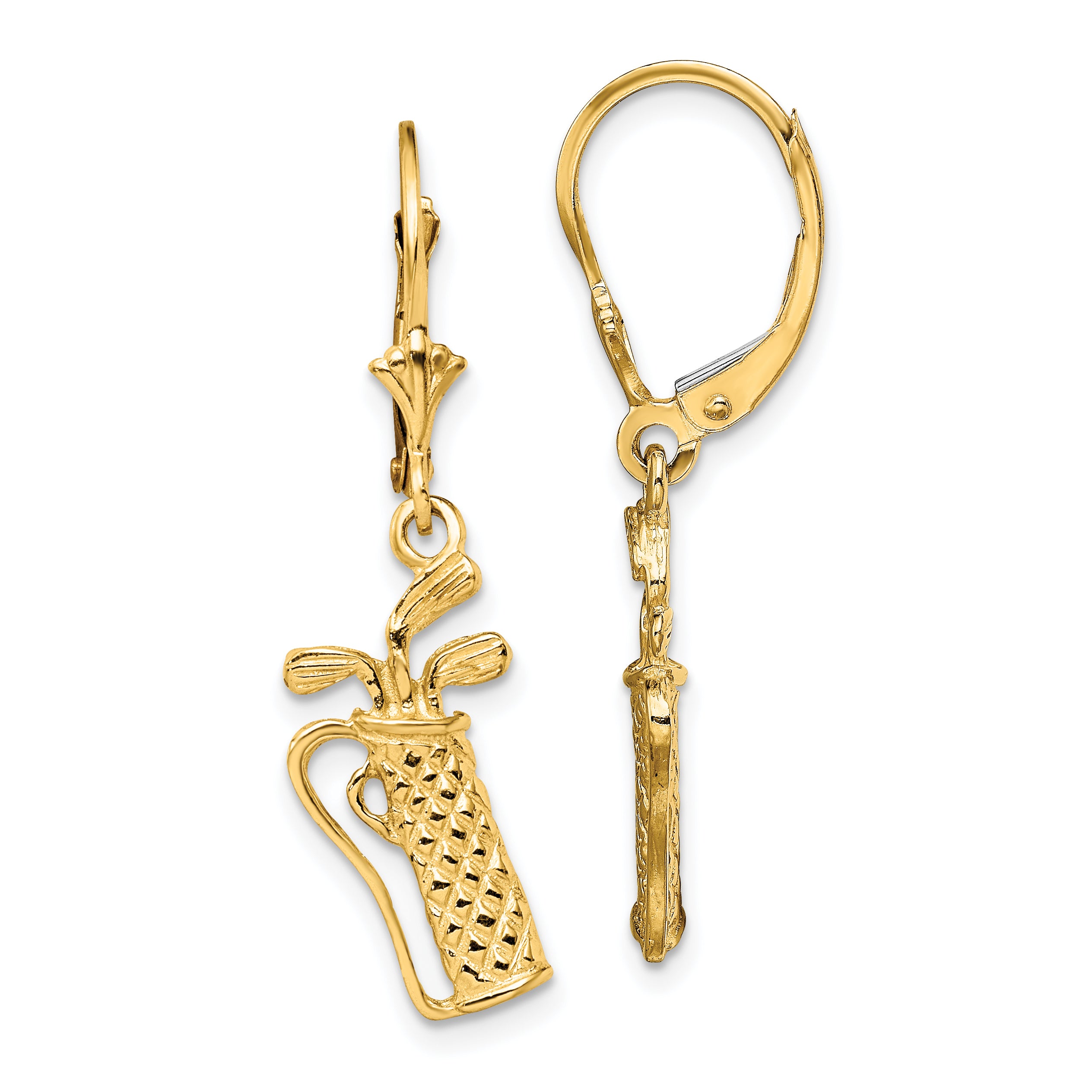 14K Textured Golf Bag Leverback Earrings