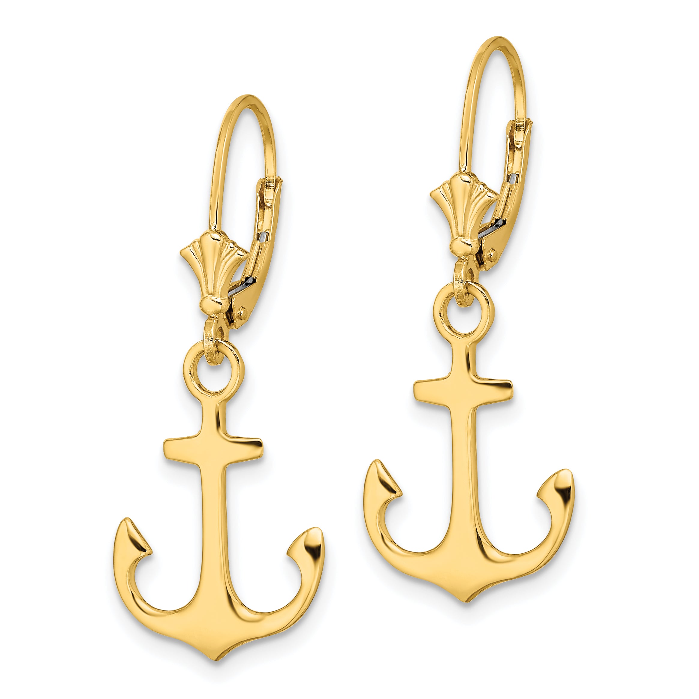 14K 2-D Polished Anchor Leverback Earrings