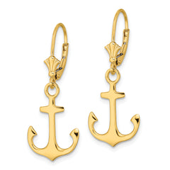 14K 2-D Polished Anchor Leverback Earrings