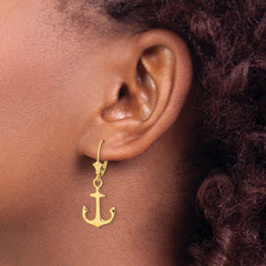 14K 2-D Polished Anchor Leverback Earrings