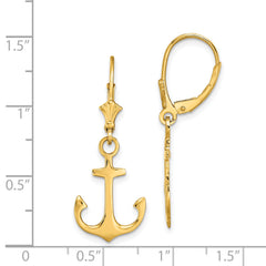 14K 2-D Polished Anchor Leverback Earrings