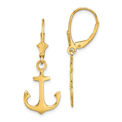 14K 2-D Polished Anchor Leverback Earrings