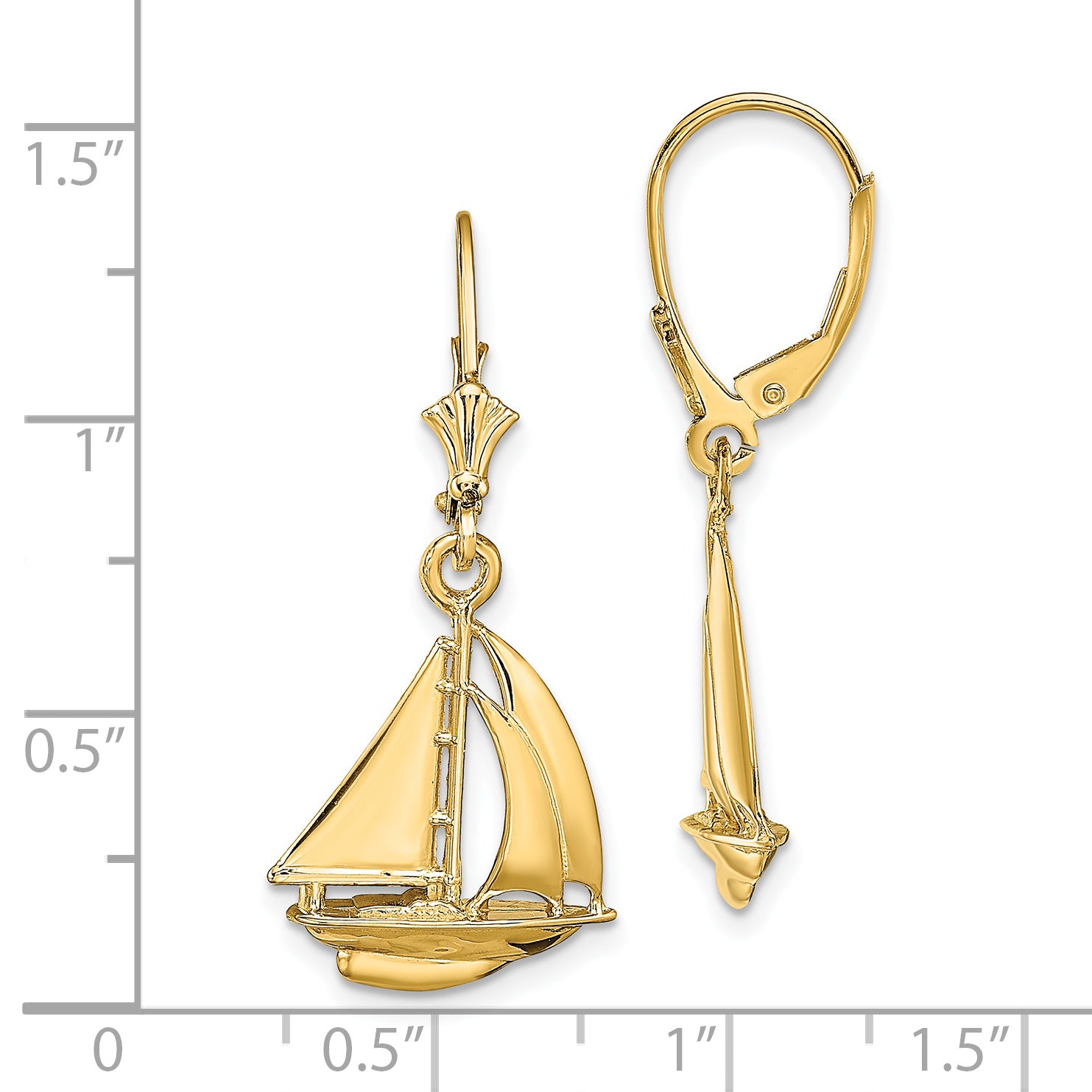 14K  3D Polished Sailboat Leverback Earrings