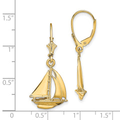 14K  3D Polished Sailboat Leverback Earrings