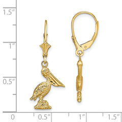 14K 3-D Pelican Standing Leverback Earrings