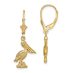 14K 3-D Pelican Standing Leverback Earrings