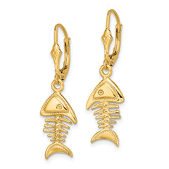 14K 3-D Fishbone Leverback Earrings